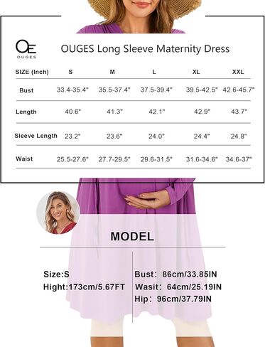 OUGES Womens Maternity Nursing Dress 2023 Long Sleeve V Neck Wrap Pregnancy Dresses with Pockets in Saudi Arabia