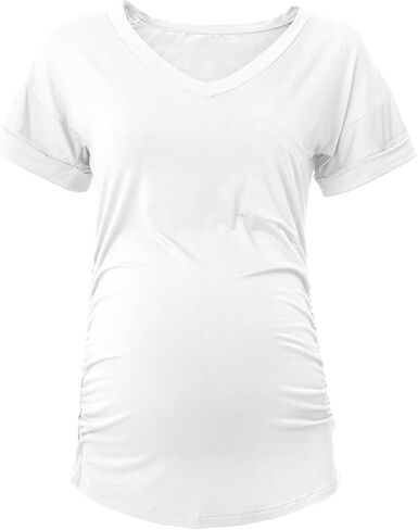 SUNNYBUY 3 Pack Womens Maternity Tops Side Ruched Maternity Shirts Pregnancy Clothes V Neck in Kuwait