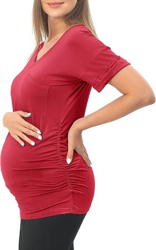 SUNNYBUY 3 Pack Womens Maternity Tops Side Ruched Maternity Shirts Pregnancy Clothes V Neck in Kuwait