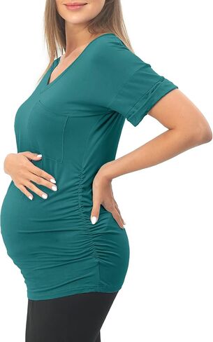 SUNNYBUY 3 Pack Womens Maternity Tops Side Ruched Maternity Shirts Pregnancy Clothes V Neck in Kuwait