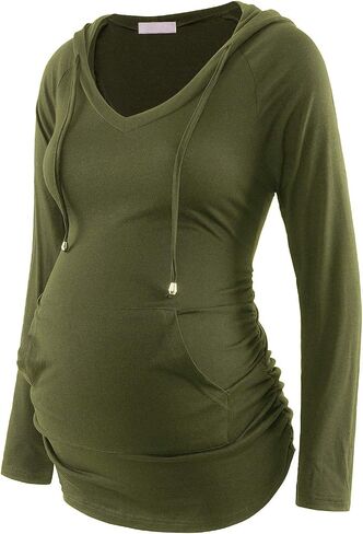 Maternity Hoodie Long Sleeves Shirt Casual Vneck Top Pregnancy Sweatshirt Tunics in Saudi Arabia