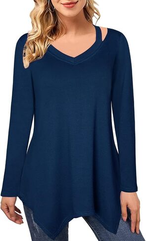 Amrto Womens Summer Short Sleeve Tunic Tops Loose Fit Casual Blouses Swing Irregular Hem Asymmetrical Shirt in Saudi Arabia