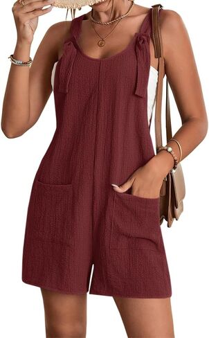 Ferrtye Womens Adjustable Tie Knot Overalls Shorts Sleeveless Loose Casual Rompers Jumpsuits Shortalls with Pockets in Saudi Arabia