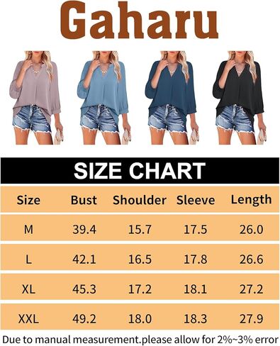 بلوزات Gaharu النسائية للأعمال 3/4 كم قميص عمل برقبة على شكل حرف V توب تونيك للمكتب in Kuwait