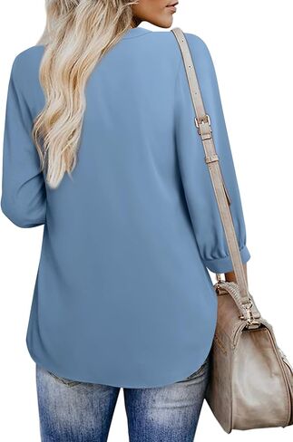 بلوزات Gaharu النسائية للأعمال 3/4 كم قميص عمل برقبة على شكل حرف V توب تونيك للمكتب in Kuwait