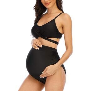 Summer Mae Maternity Criss Cross Bikini Swimsuits High Waist String Floral Bathing Suit Two Piece Pregnancy Swimwear