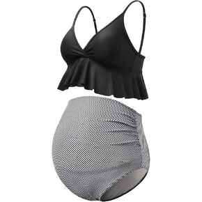 Bhome Maternity Bikini Set Two Pieces Pregnancy Swimsuit Bathing Suits High Waisted Ruffle Summer Swimwear