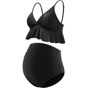 Bhome Maternity Bikini Set Two Pieces Pregnancy Swimsuit Bathing Suits High Waisted Ruffle Summer Swimwear in Kuwait