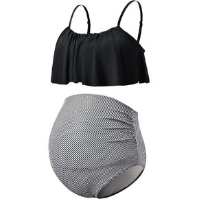 DEBELLY Maternity Bikini Set Two Piece Swimsuit Ruffle Women Bathing Suits High Waist Vintage Pregnancy Swimwear in Kuwait