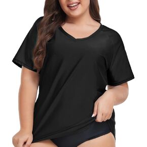 FOREYOND Plus Size Rash Guard Shirt for Women Short Sleeve Swimingsuit Top UV UPF 50+ Sun Protection Summer Swim Shirts