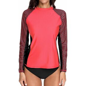 CharmLeaks Women's Long Sleeve Rashguard UPF 50 Sun Protection Swimsuit Top Striped Swim Shirts in Kuwait