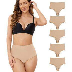 linsgbpo High Waisted Thong Underwear for Women Seamless High Rise Invisible Panties 5 Pack(S-XXL)