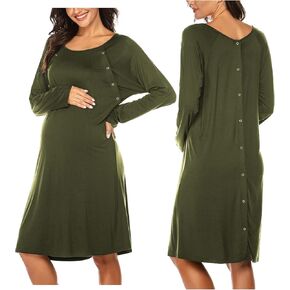Ekouaer Women’s Nursing/Delivery/Labor Nightgown Long Sleeve Maternity Sleepshirt for Breastfeeding with Button
