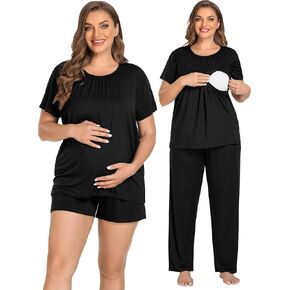 SWOMOG النساء 3 قطع بيجامة الأمومة مجموعة التمريض Pjs الحمل مجموعة الرضاعة الطبيعية Pjs طبقة مزدوجة مع جيوب in Kuwait