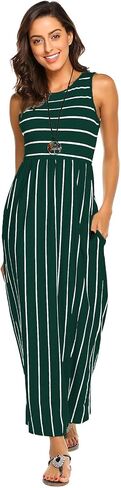 Hount Women's Summer Sleeveless Striped Flowy Casual Long Maxi Dress with Pockets in Saudi Arabia