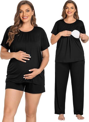 SWOMOG النساء 3 قطع بيجامة الأمومة مجموعة التمريض Pjs الحمل مجموعة الرضاعة الطبيعية Pjs طبقة مزدوجة مع جيوب in Kuwait