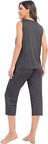SWOMOG Women Maternity Pajama Set Nursing Pjs Double Layer Sleeveless Top Capri Pregnancy Set Breastfeeding Pjs with Pockets in Saudi Arabia