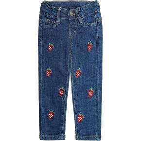 KIDSCOOL SPACE Baby Little Girls Jeans,Embroidered Strechy Denim Soft Slim Pants