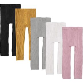 5 Pack Toddler Girls Cotton Cable Knit Leggings Classic Solid Footless Tights Ankle Length Pants for Kids