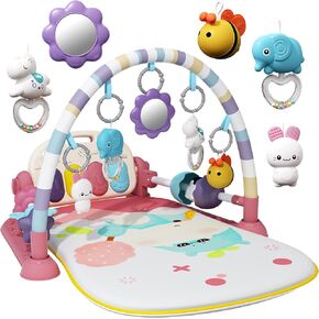 Baby Gym with Kick and Play Piano,Baby Play Mat Tummy Time Baby Activity Gym Mat with 5 Infant Learning Sensory for Baby, Music and Lights Boy or Girl Gifts for Newborn (Green)