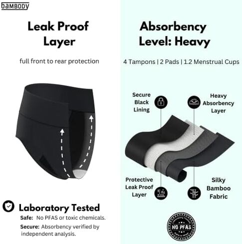 لباس داخلي ماص من بامبودي: ملابس داخلية للنساء - الدورة الشهرية، وبعد الولادة، وناعمة أثناء الحمل، وقابلة للتنفس - 4 سدادات قطنية in Kuwait