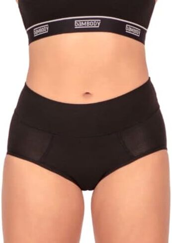 لباس داخلي ماص من بامبودي: ملابس داخلية للنساء - الدورة الشهرية، وبعد الولادة، وناعمة أثناء الحمل، وقابلة للتنفس - 4 سدادات قطنية in Kuwait