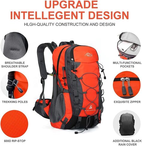 INOXTO lightweight Hiking Backpack 35L/40L Hiking Daypack with Waterproof Rain Cover for Travel Camping Outdoor Men and Women in Kuwait