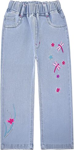 Peacolate 2-10 Years Little&Big Girls Embroidery Super Stretchy Jeans Denim Leggings in Kuwait