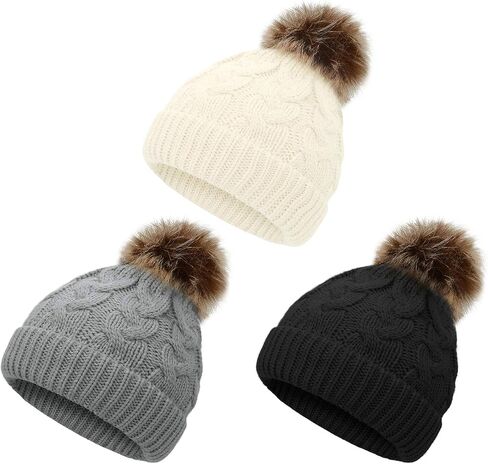 American Trends Baby Girl Hat Baby Beanie Knit Toddler Winter Hats for Girls Boys Warm Infant Cap Pom Pom in Saudi Arabia