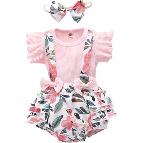 Cacacece الوليد طفلة ملابس رومبير للرضيع الأزهار الحمالة تنورة كشكش كم نيسيي الزي بذلة عقال in Kuwait