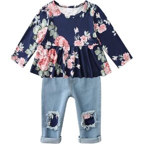 CARETOO Girls Clothes Outfits Cute Baby Girl Floral Long Sleeve Pant Set Flower Ruffle Top in Saudi Arabia