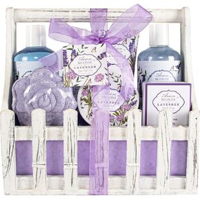 Bath & Shower Spa Basket Gift Set, Coconut Scent, with Shower Gel, Bubble Bath,Body Lotion, Bath Bomb,Bath Salt, Bath and Body Gift Box for Women
