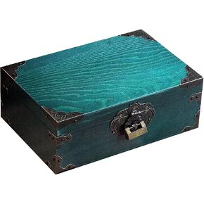 jingcai Wooden Keepsake Box,Decorative Wooden BoxVintage Handmade Wood Craft Boxwith Locks and Keys for Jewelry Gift Storage Boxand Home Decor (Peacock blue-stained)(NOSTALGIE),9.8x6.7x3.5 Inch in Saudi Arabia