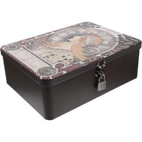 Vintage Decor Metal Tins Box Tinplate Empty Tins Keepsake Box with Lid Padlock Coffee Spices Tin Candy Box Treasure Jewelry Chest for Home Organizer Candles Style 1 Wedding Decor