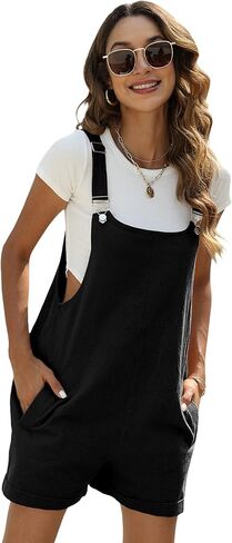 Yeokou Women's Cotton Linen Short Overalls Casual Summer Bib Shortalls with Pockets in Saudi Arabia