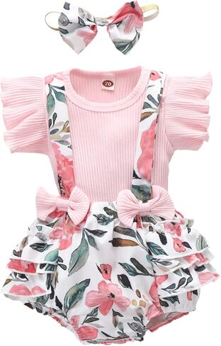 Cacacece الوليد طفلة ملابس رومبير للرضيع الأزهار الحمالة تنورة كشكش كم نيسيي الزي بذلة عقال in Kuwait