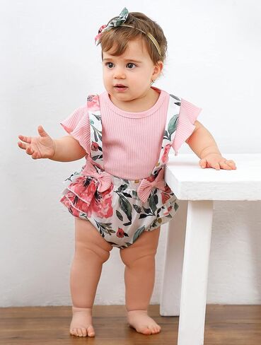 Cacacece الوليد طفلة ملابس رومبير للرضيع الأزهار الحمالة تنورة كشكش كم نيسيي الزي بذلة عقال in Kuwait