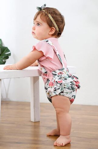 Cacacece الوليد طفلة ملابس رومبير للرضيع الأزهار الحمالة تنورة كشكش كم نيسيي الزي بذلة عقال in Kuwait