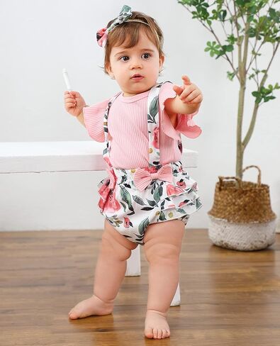 Cacacece الوليد طفلة ملابس رومبير للرضيع الأزهار الحمالة تنورة كشكش كم نيسيي الزي بذلة عقال in Kuwait