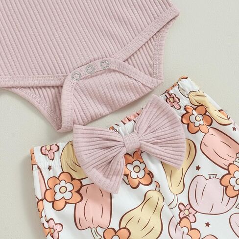 Kuriozud Newborn Baby Girl Bell Bottom Outfit Ruffle Romper Cute Bow Flare Pants Set Headband Fall Clothes in Saudi Arabia