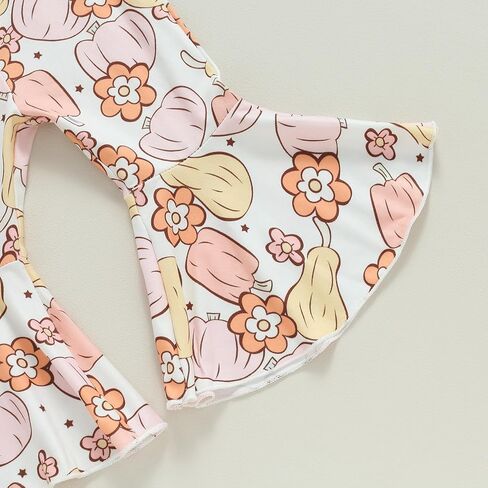 Kuriozud Newborn Baby Girl Bell Bottom Outfit Ruffle Romper Cute Bow Flare Pants Set Headband Fall Clothes in Saudi Arabia