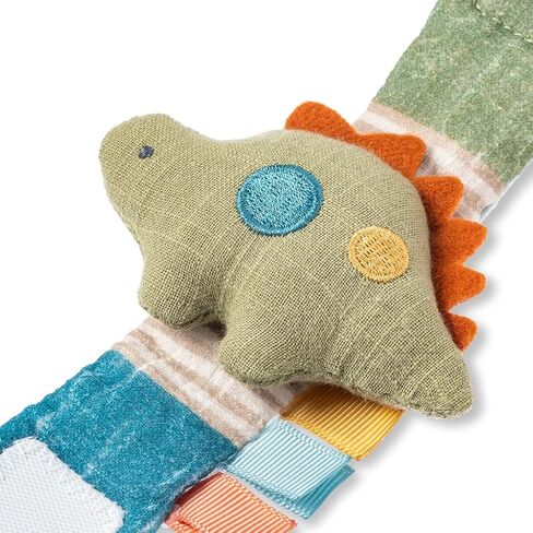 Itzy Ritzy - Itzy Bitzy Rattle, Wearable Wrist Rattle for Babies 0 Months and Up - Baby Rattle Toy with Textured Ribbon, Made with Natural Cotton (Dinosaur) in Kuwait
