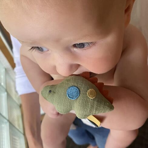 Itzy Ritzy - Itzy Bitzy Rattle, Wearable Wrist Rattle for Babies 0 Months and Up - Baby Rattle Toy with Textured Ribbon, Made with Natural Cotton (Dinosaur) in Kuwait