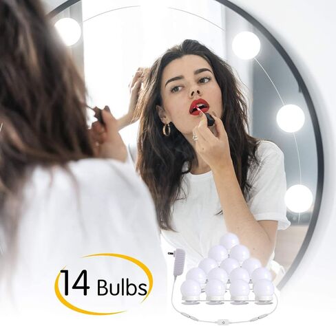 أضواء الغرور للمرآة، 14 لمبة عاكسة للضوء، 22 قدمًا. ضوء مكياج بطول قابل للتعديل، تركيبات إضاءة للزينة لمرآة هوليوود ومرآة كاملة الطول (لا تتضمن مرآة) in Kuwait