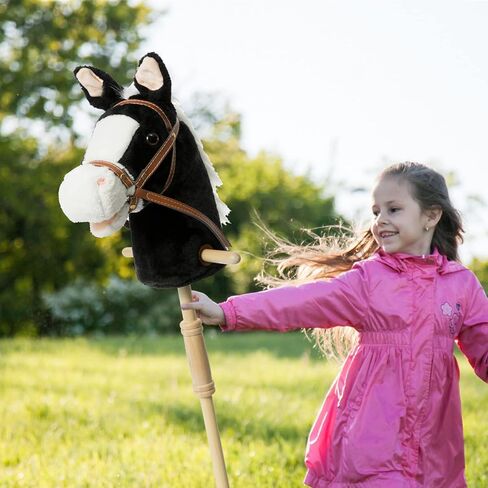 HollyHOME Stick Horse Plush Handcrafted Hobby Horse on a Stick with Wood Wheels Real Pony Neighing and Galloping Sounds for Kids Toddlers Dark Brown 36 Inches(AA Batteries Required) in Saudi Arabia