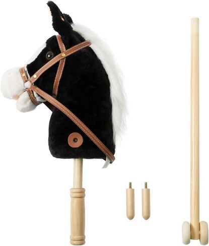 HollyHOME Stick Horse Plush Handcrafted Hobby Horse on a Stick with Wood Wheels Real Pony Neighing and Galloping Sounds for Kids Toddlers Dark Brown 36 Inches(AA Batteries Required) in Saudi Arabia