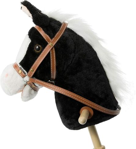 HollyHOME Stick Horse Plush Handcrafted Hobby Horse on a Stick with Wood Wheels Real Pony Neighing and Galloping Sounds for Kids Toddlers Dark Brown 36 Inches(AA Batteries Required) in Saudi Arabia