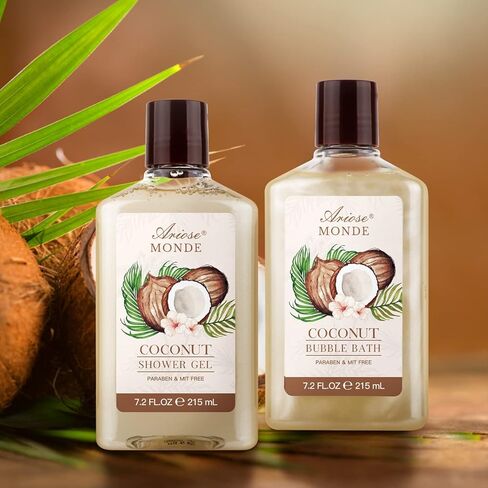 Bath & Shower Spa Basket Gift Set, Coconut Scent, with Shower Gel, Bubble Bath,Body Lotion, Bath Bomb,Bath Salt, Bath and Body Gift Box for Women in Kuwait