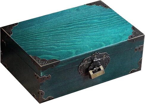jingcai Wooden Keepsake Box,Decorative Wooden BoxVintage Handmade Wood Craft Boxwith Locks and Keys for Jewelry Gift Storage Boxand Home Decor (Peacock blue-stained)(NOSTALGIE),9.8x6.7x3.5 Inch in Saudi Arabia