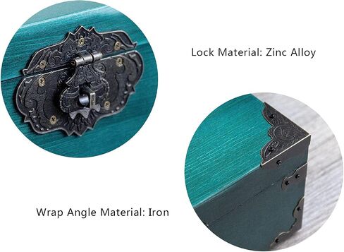 jingcai Wooden Keepsake Box,Decorative Wooden BoxVintage Handmade Wood Craft Boxwith Locks and Keys for Jewelry Gift Storage Boxand Home Decor (Peacock blue-stained)(NOSTALGIE),9.8x6.7x3.5 Inch in Saudi Arabia